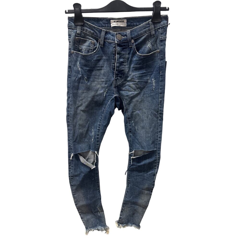 NWT One Teaspoon Sz 26 Kidds Low Waist Long Rise Tapered Hem Ripped Knee Jeans